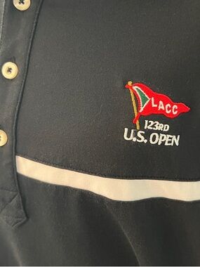 U.S. Open 123rd Embroidered Black Men's Polo with White Chest Stripe